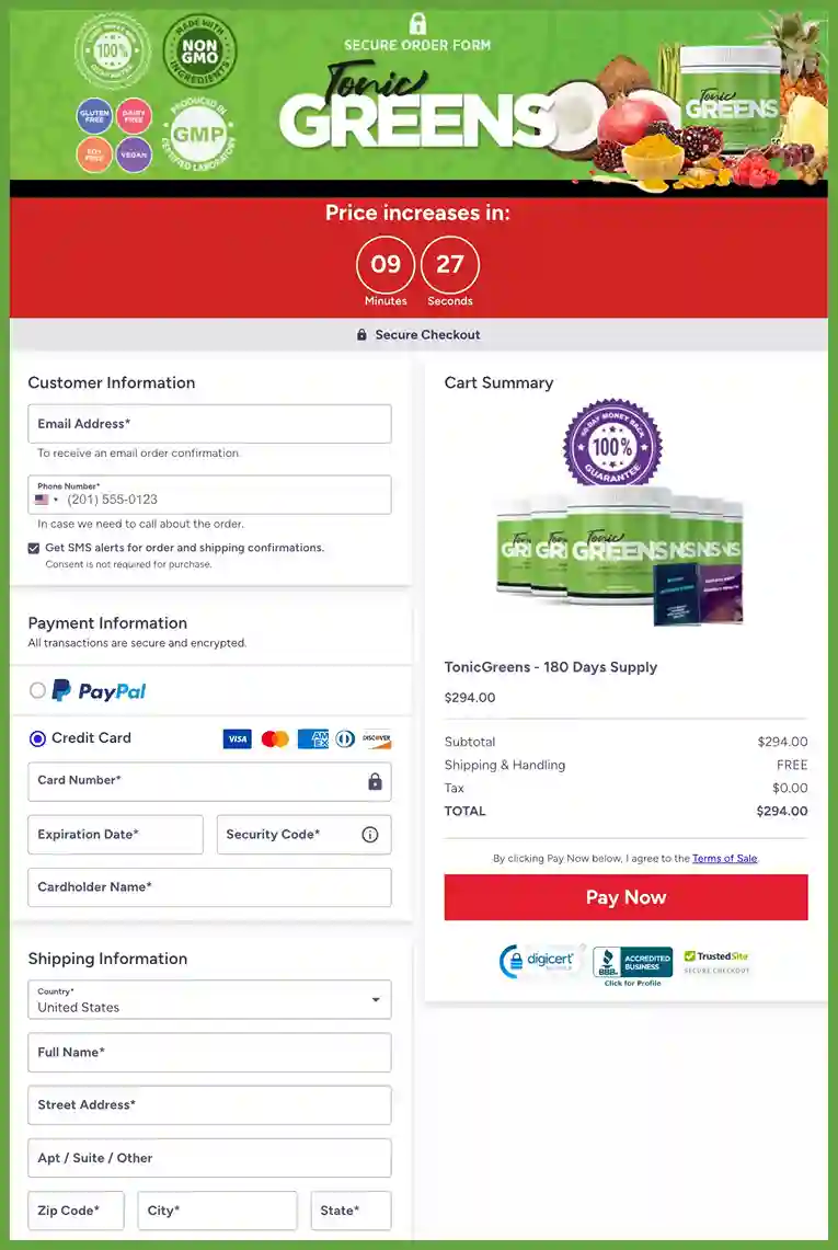 TonicGreens Order Page